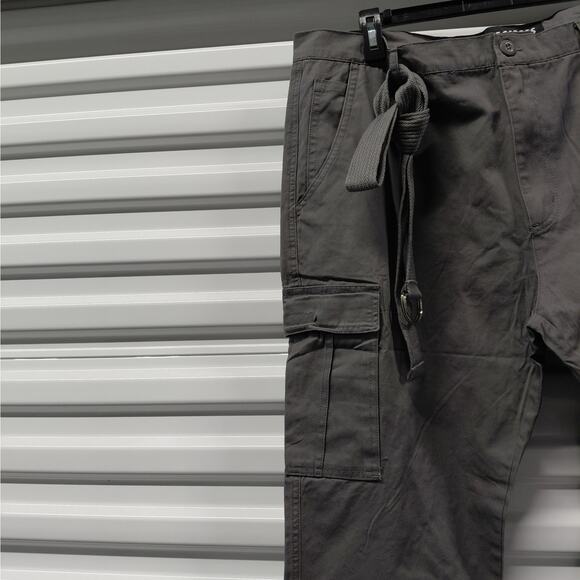 Men’s Belted Cargo Work Pants 40W x 30L Gray Cotton Utility Pockets Ashly Heroe - Picture 2 of 7